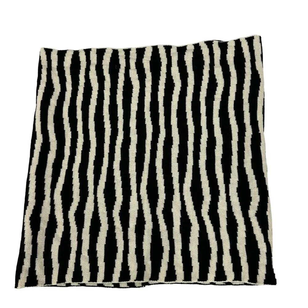 Striped Black & White Infinity Scarf - 100% Acrylic Hand Wash - Made In China